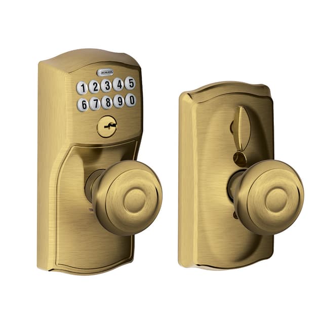 FE595 Keypad Knob with Camelot Trim and Georgian Knob with Flex Lock