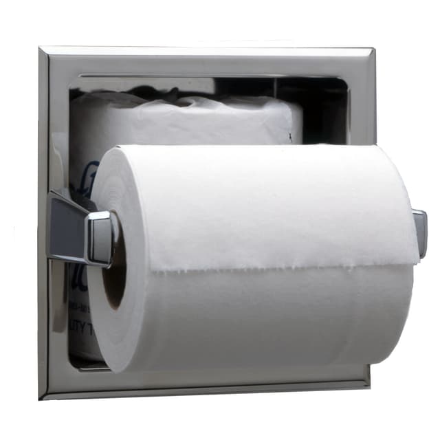 Recessed Toilet Tissue Dispenser with Storage for Extra Roll