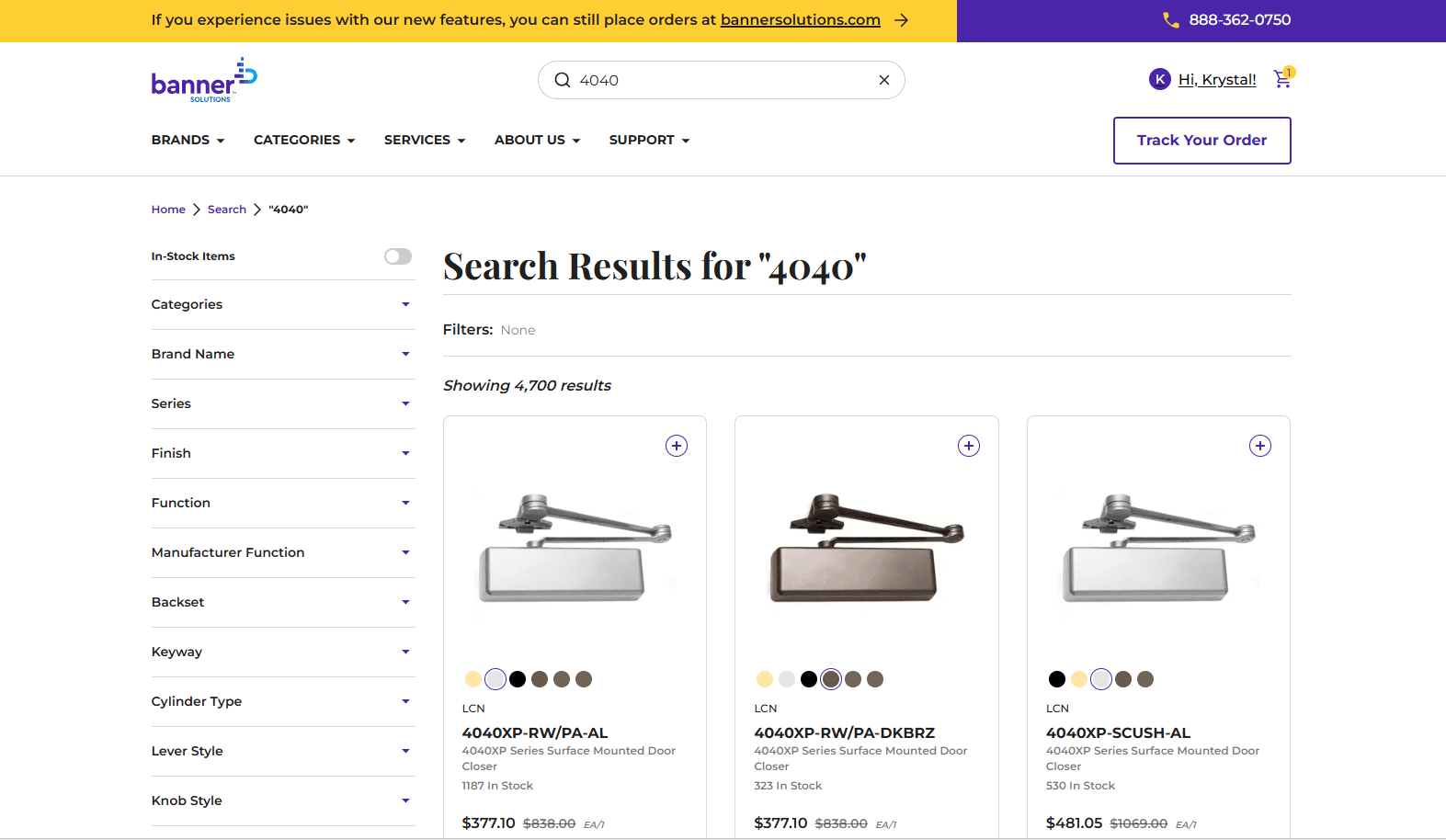 Using Search Results Page filters to find a product.